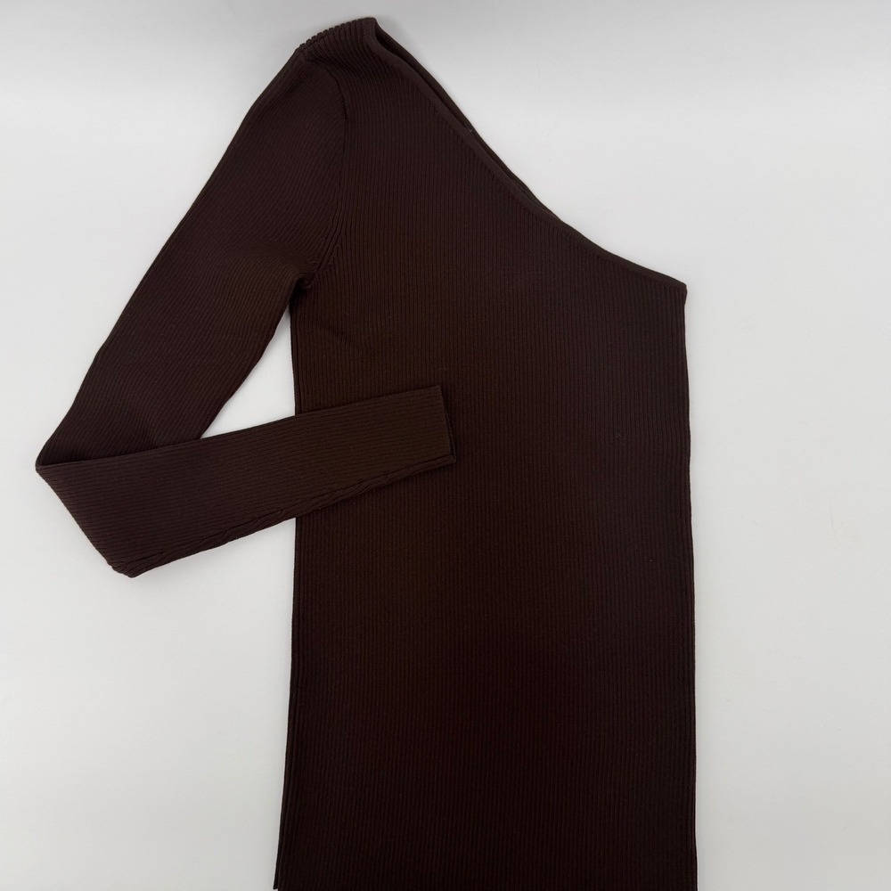 Lauren Ralph Lauren Top Womens XS Brown One Shoulder Ribbed Knit Long Sleeve